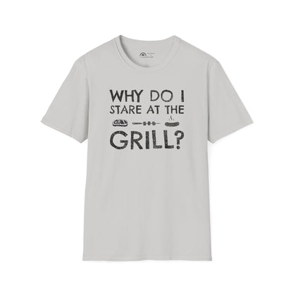 Why Do I Stare at the Grill?  Punchline on Necklabel T-shirt