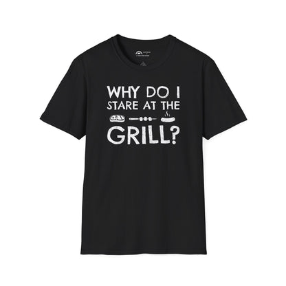 Why Do I Stare at the Grill?  Punchline on Necklabel T-shirt