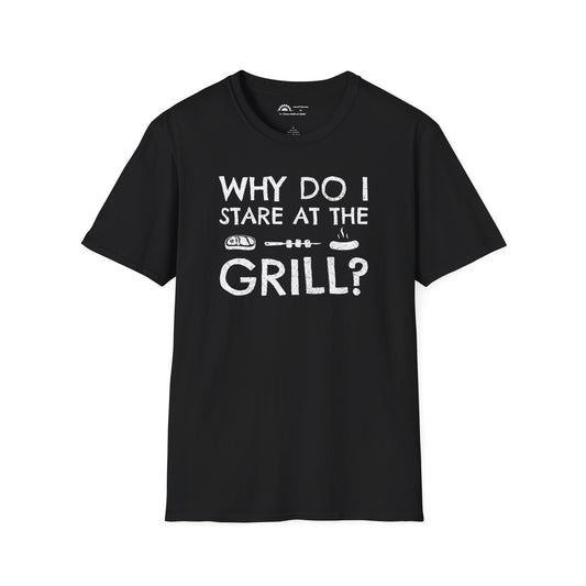 Why Do I Stare at the Grill?  Punchline on Necklabel T-shirt