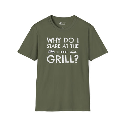 Why Do I Stare at the Grill?  Punchline on Necklabel T-shirt